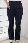 9110-8  Büyük Beden İspanyol Paça Kot Pantolon - Koyu Lacivert