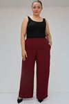 59014 Büyük Beden Beli Lastikli Krep  Bolpaça Pantolon - Bordo